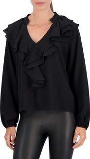 Ookie & Lala Ruffle Long Sleeve Crepe Top