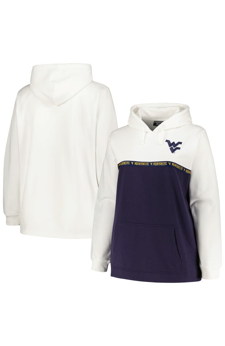 PROFILE Women's Profile White/Navy West Virginia Mountaineers Plus Size Taping Pullover Hoodie, Main, color, 
