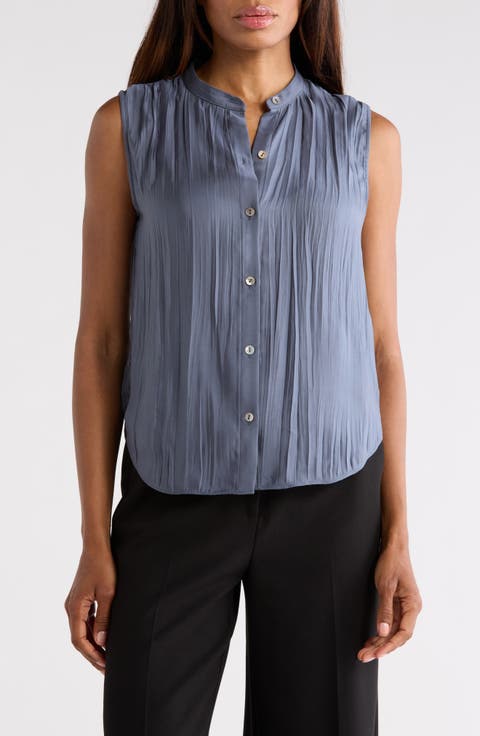 Crinkled Band Collar Top