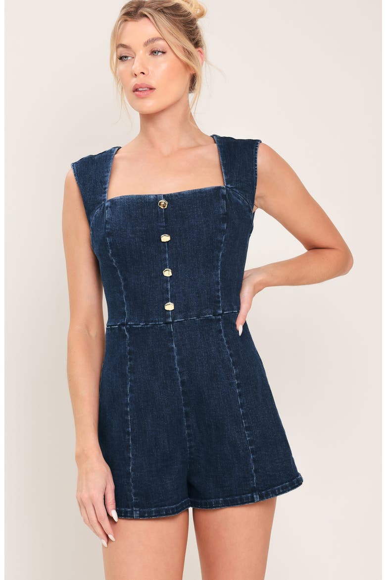 Square Neck Denim Romper, Alternate, color, DARK INDIGO