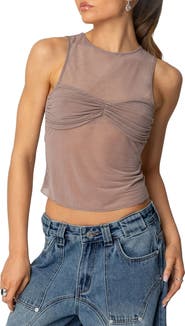 EDIKTED Erica Sheer Sleeveless Gathered Bodice Top