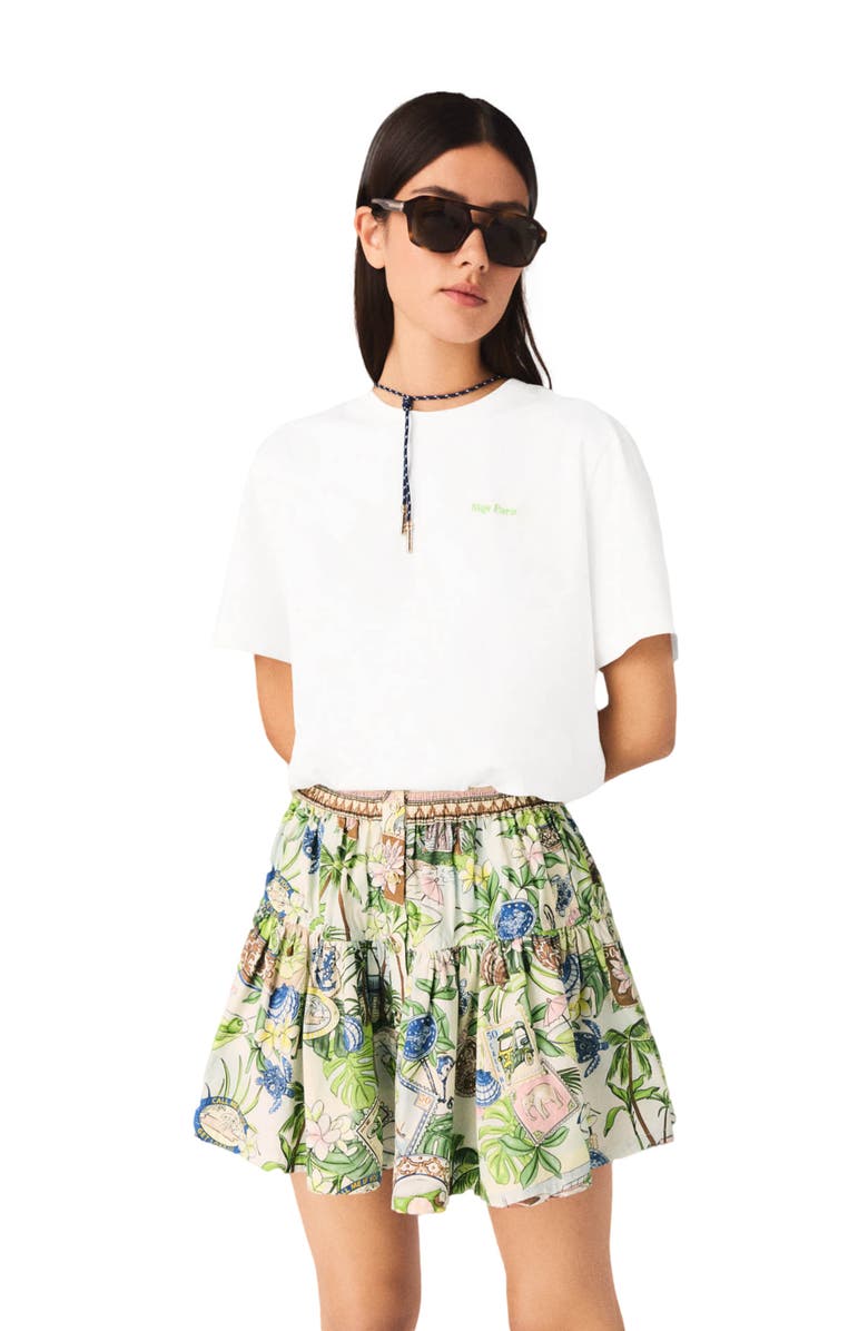 maje Printed ruffled skirt, Alternate, color, Postcard Print