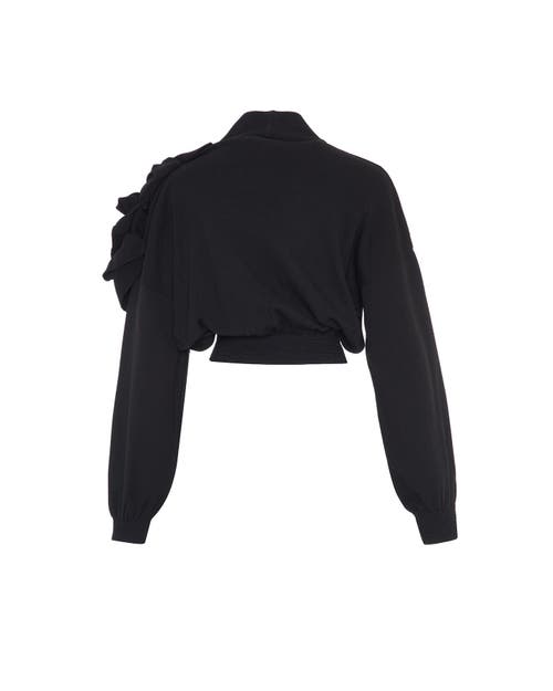 Theo The Label Nomia Cropped Rosette Cardigan In Heather Grey