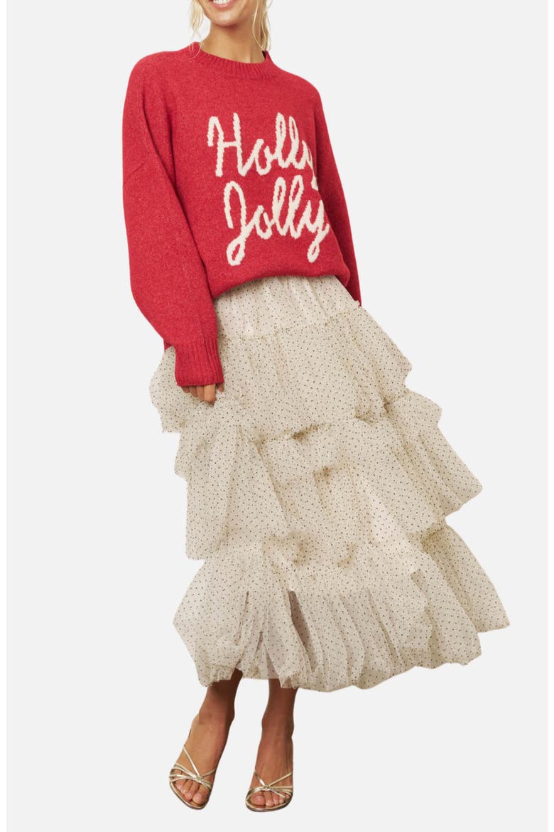 Holly Jolly Pullover Sweater, Alternate, color, RED