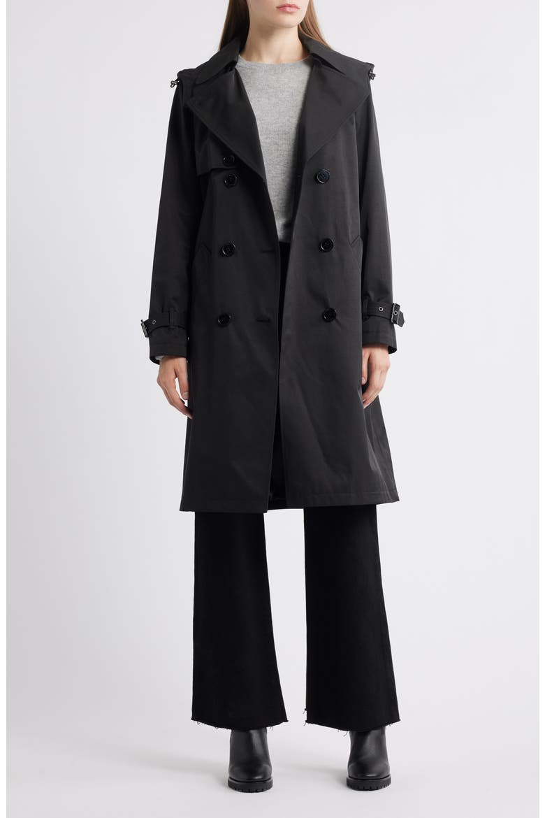 Water Resistant Hooded Trench Coat, Alternate, color, BLACK