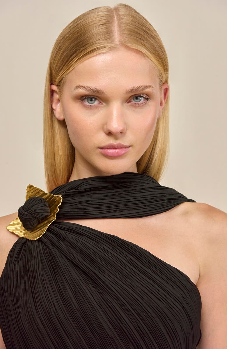 Cult Gaia Moira Asymmetric Neck Micropleat Top, Alternate, color, Black