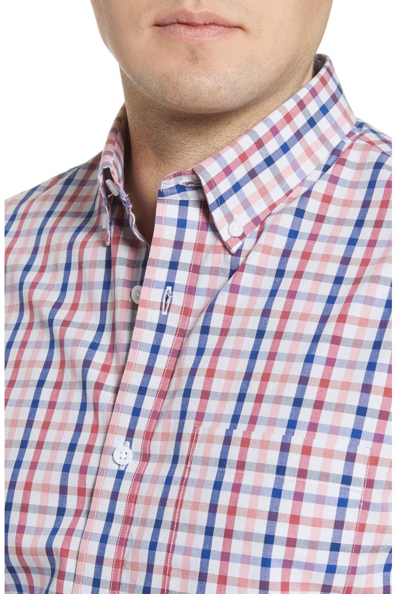 Slim Fit Stripe Button-Down Shirt, Alternate, color, GREY RED AMERICANA CHECK
