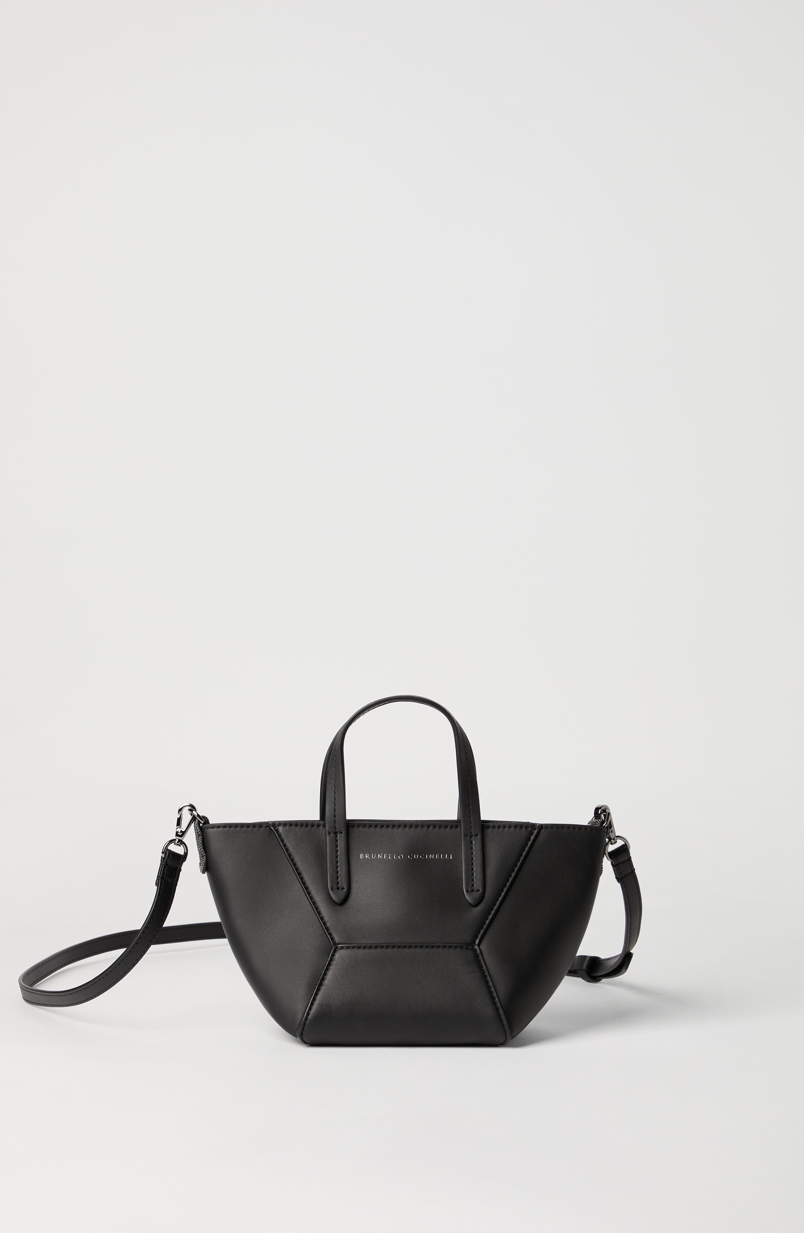 Brunello Cucinelli Calfskin mini BC Duo bag, Alternate, color, Black