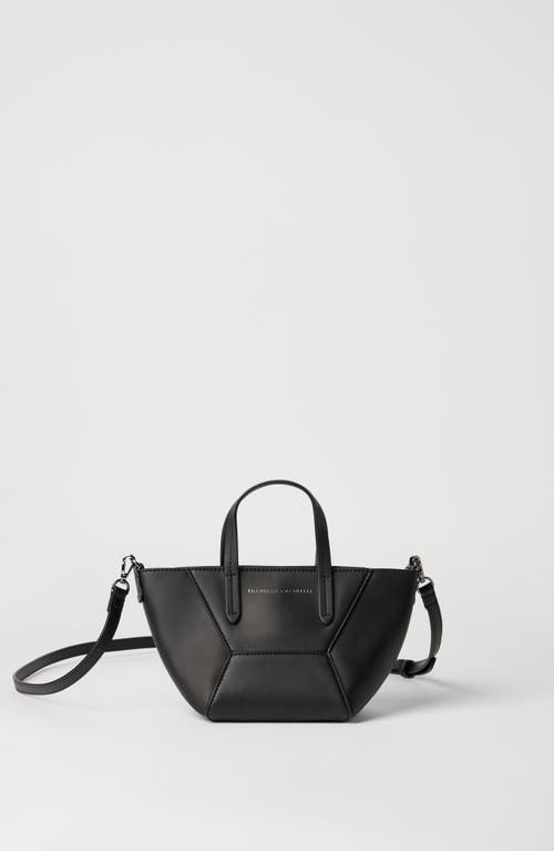 Brunello Cucinelli Mini Calfskin Bc Duo Top-handle Bag In Black