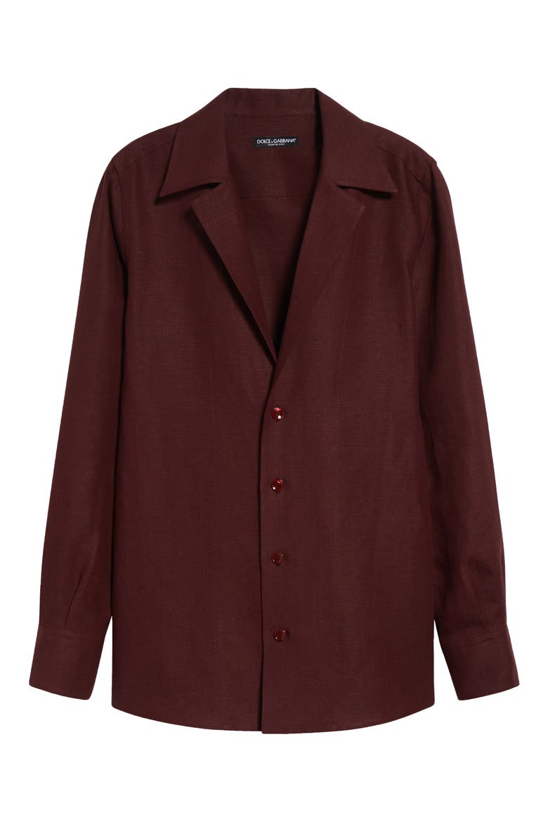 Deep V Linen Button-Up Shirt, Alternate, color, M5039 BROWN DARK VIOLET