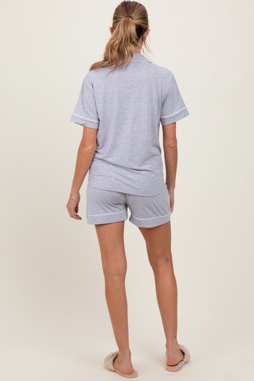 Pinkblush Short Sleeve Button Down Shirt Shorts Set In Gray