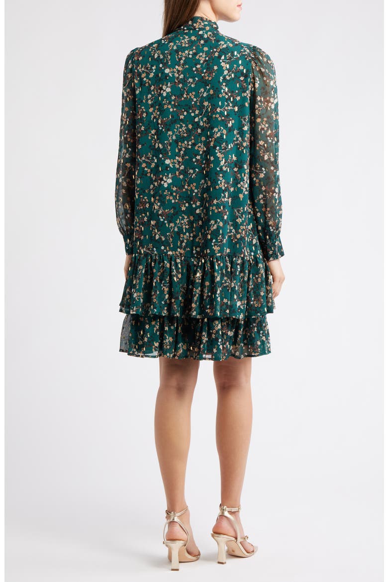 Floral Tie Neck Long Sleeve Ruffle Shirtdress, Alternate, color, MIDNIGHT PINE MULTI