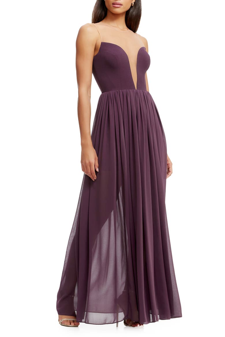 Eleanor Illusion Neck Gown, Main, color, MIDNIGHT PLUM