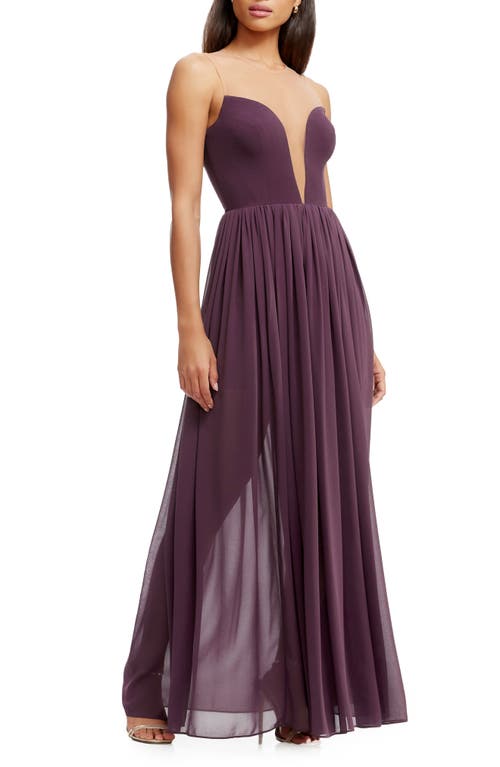 Dress The Population Eleanor Illusion Neck Gown In Purple