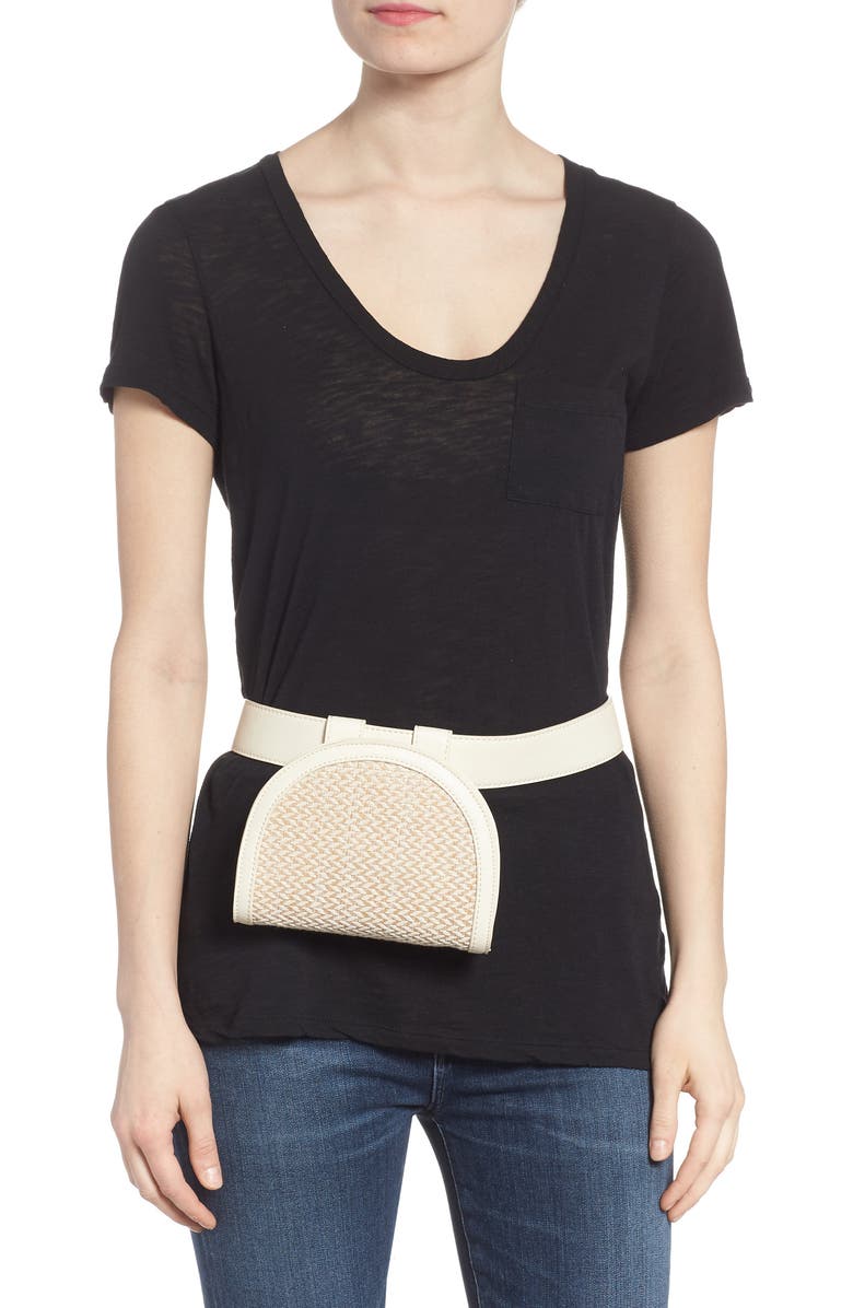 Leith Straw & Faux Leather Belt Bag, Alternate, color,
