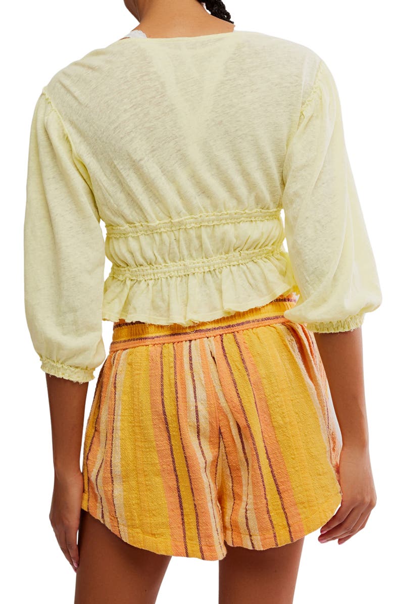 Free People Let's Go Tie Front Linen & Cotton Top, Alternate, color, Summertime Lemonade