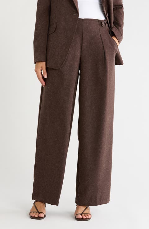 Waist Tab Pleated Front Wide Leg Pants