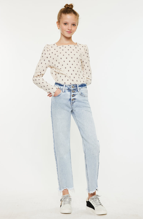 Kancan Maggy High Rise Cropped Straight Jeans In Blue