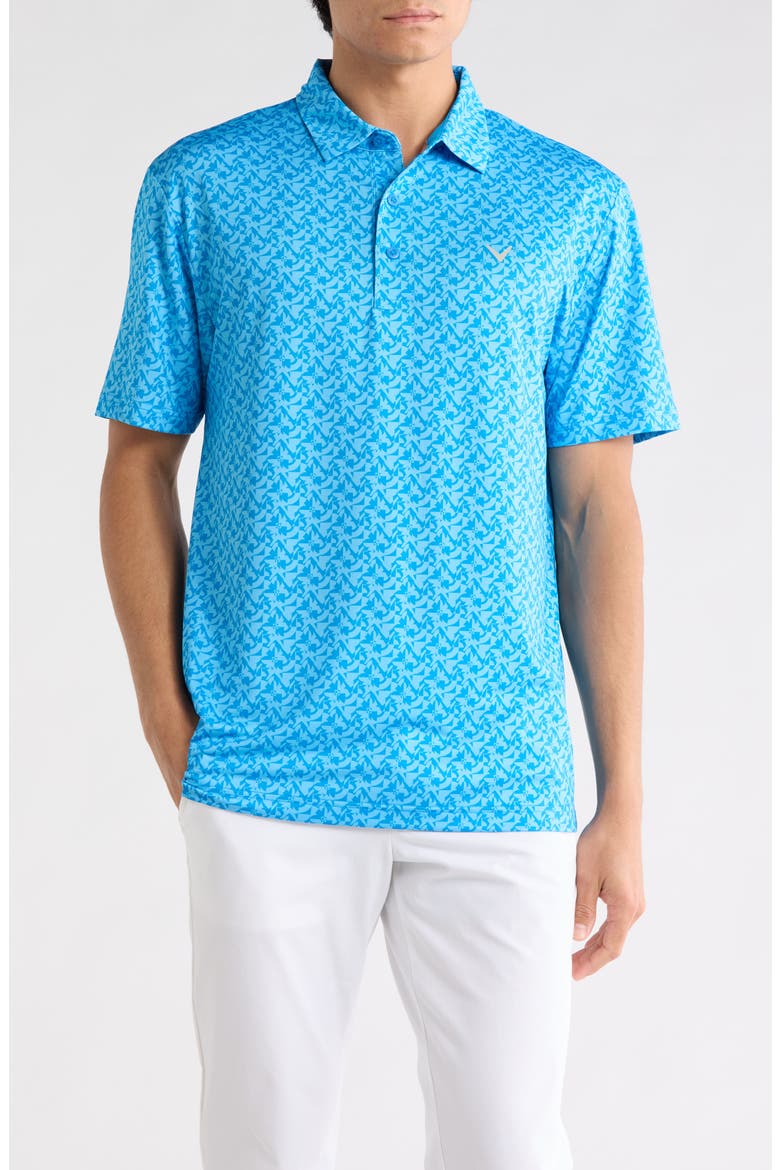Floral Block Golf Polo, Main, color, BRILLIANT BLUE