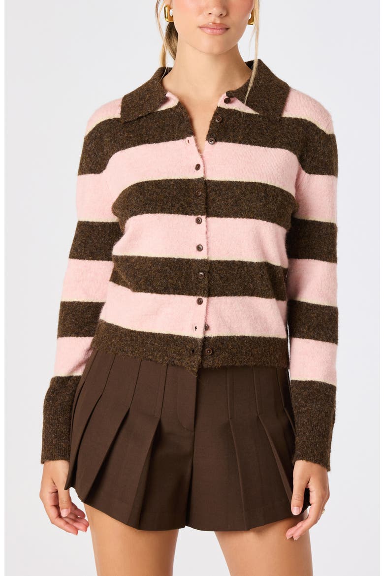 Margrid Stripe Cardigan, Main, color, BROWN PINK