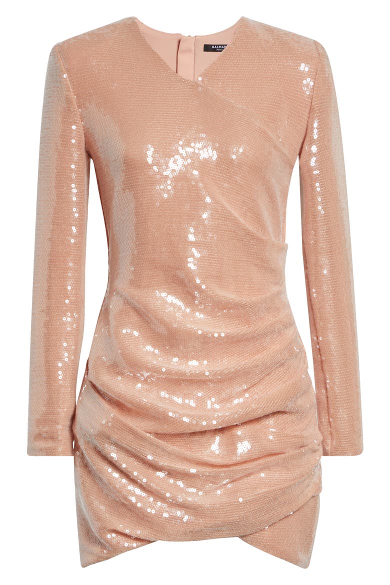 Sequin Long Sleeve Minidress, Alternate, color, 4HM ROSE