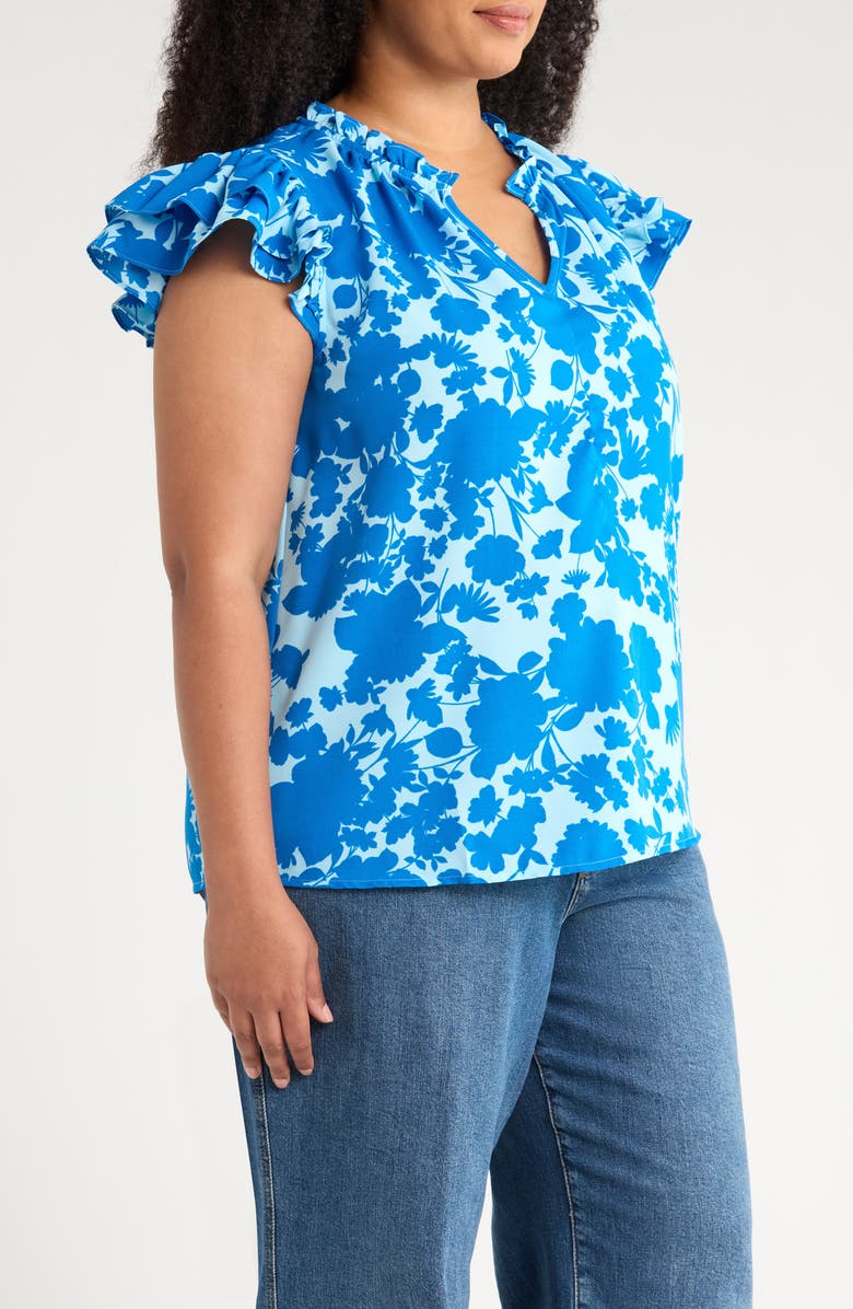 SUGARLIPS Marinelle Belliss Floral Flutter Sleeve Top, Alternate, color, Royal Blue