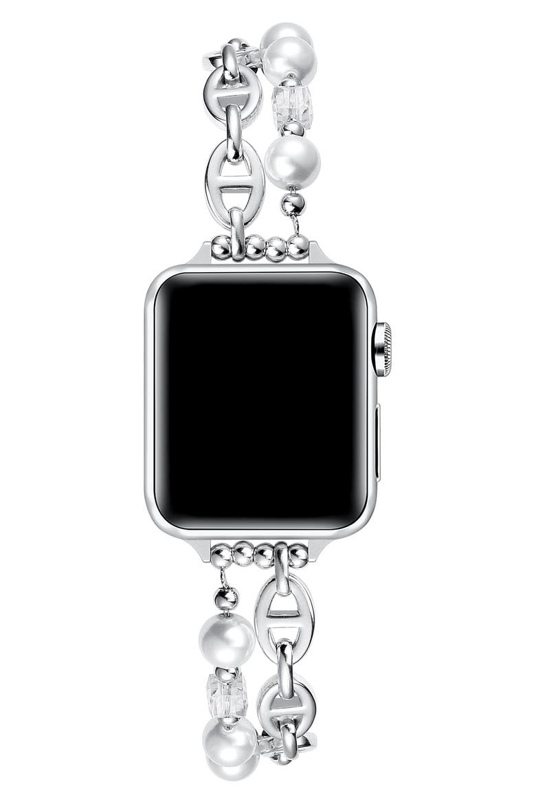 Luna Imitation Pearl Apple Watch® Bracelet Watchband, Alternate, color, SILVER