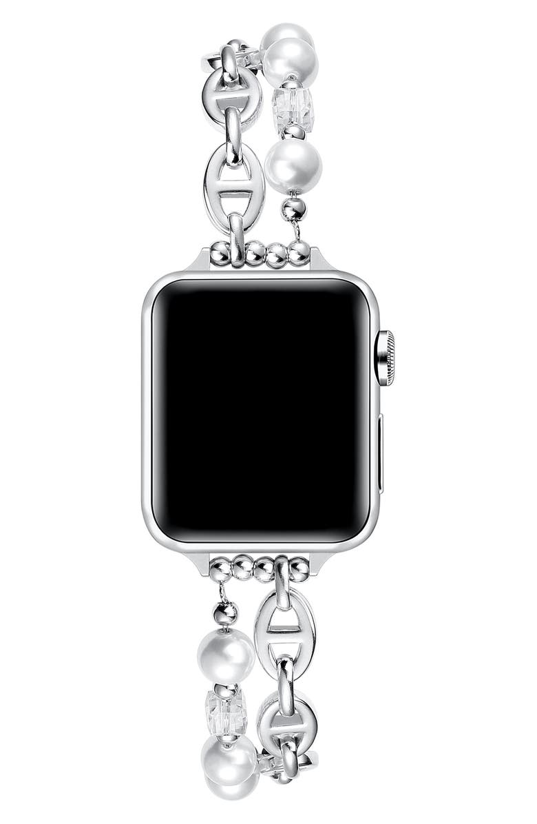 The Posh Tech Luna Imitation Pearl Apple Watch<sup>®</sup> Bracelet Watchband, Alternate, color, 