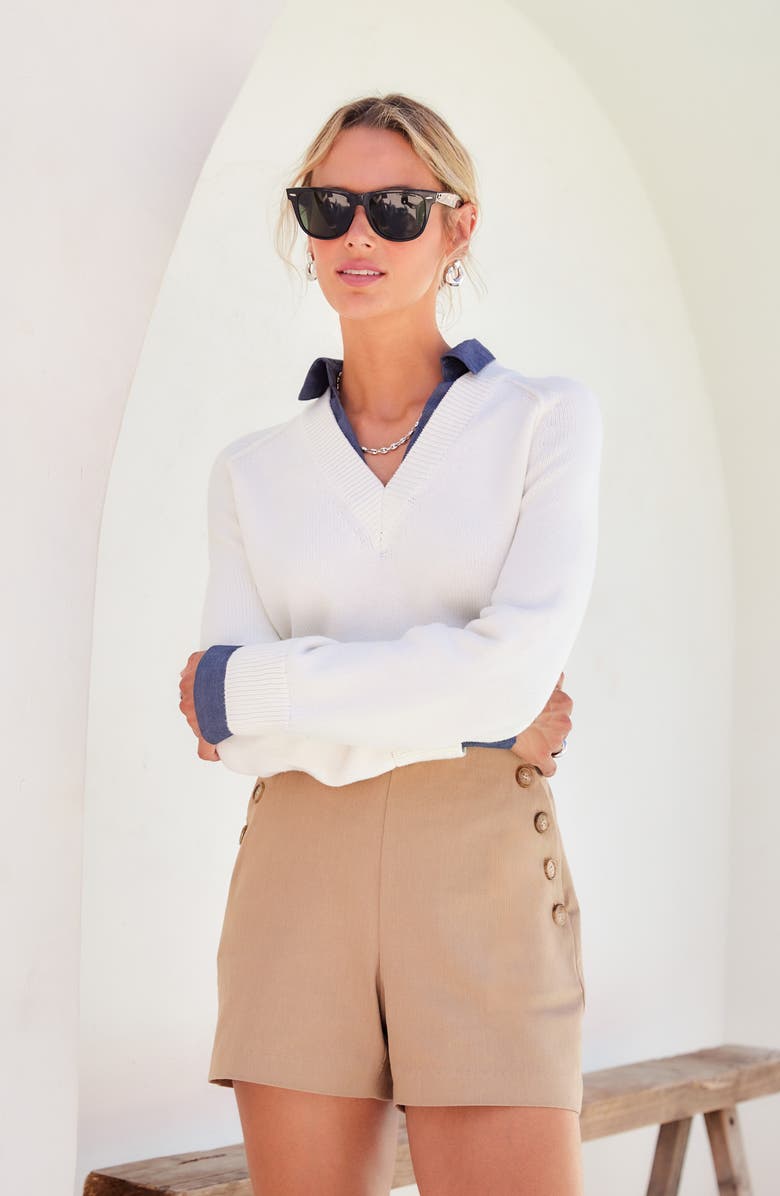 FIFTEEN TWENTY Button Pocket Stretch Cotton Twill Shorts, Alternate, color, Khaki