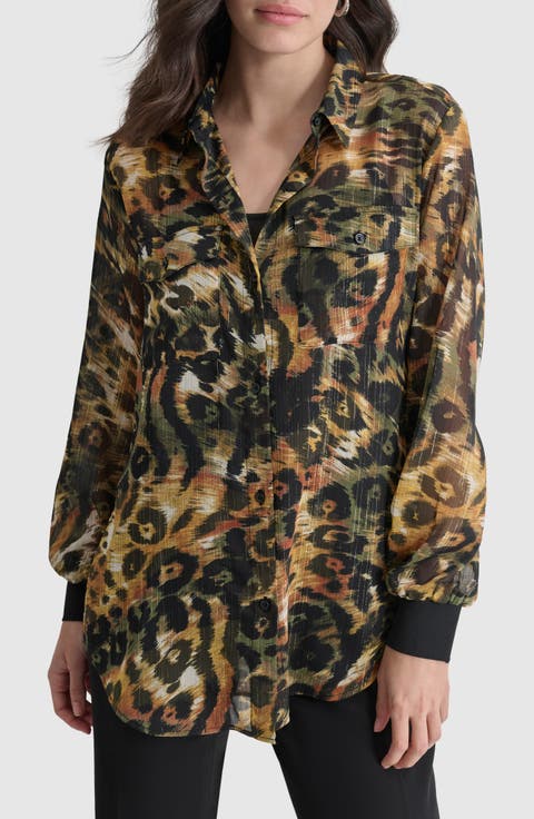 Metallic Animal Print Button-Up Shirt