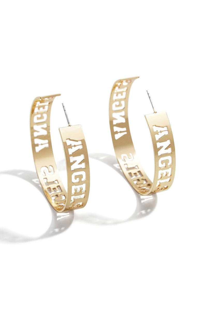 WEAR by Erin Andrews x Baublebar Los Angeles Angels Large Cutout Hoop Earrings, Main, color, Gold