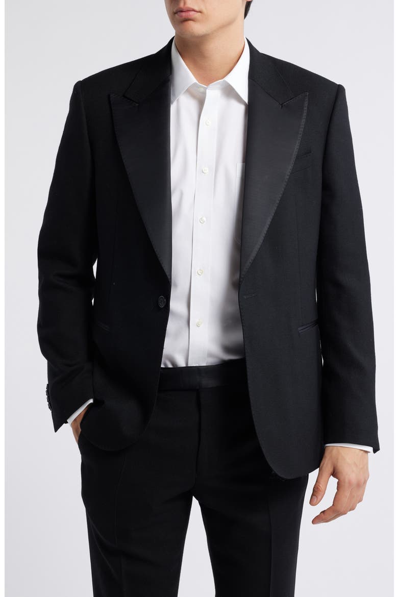 Winston Peaked Lapel Black Wool Tuxedo, Main, color, BLACK