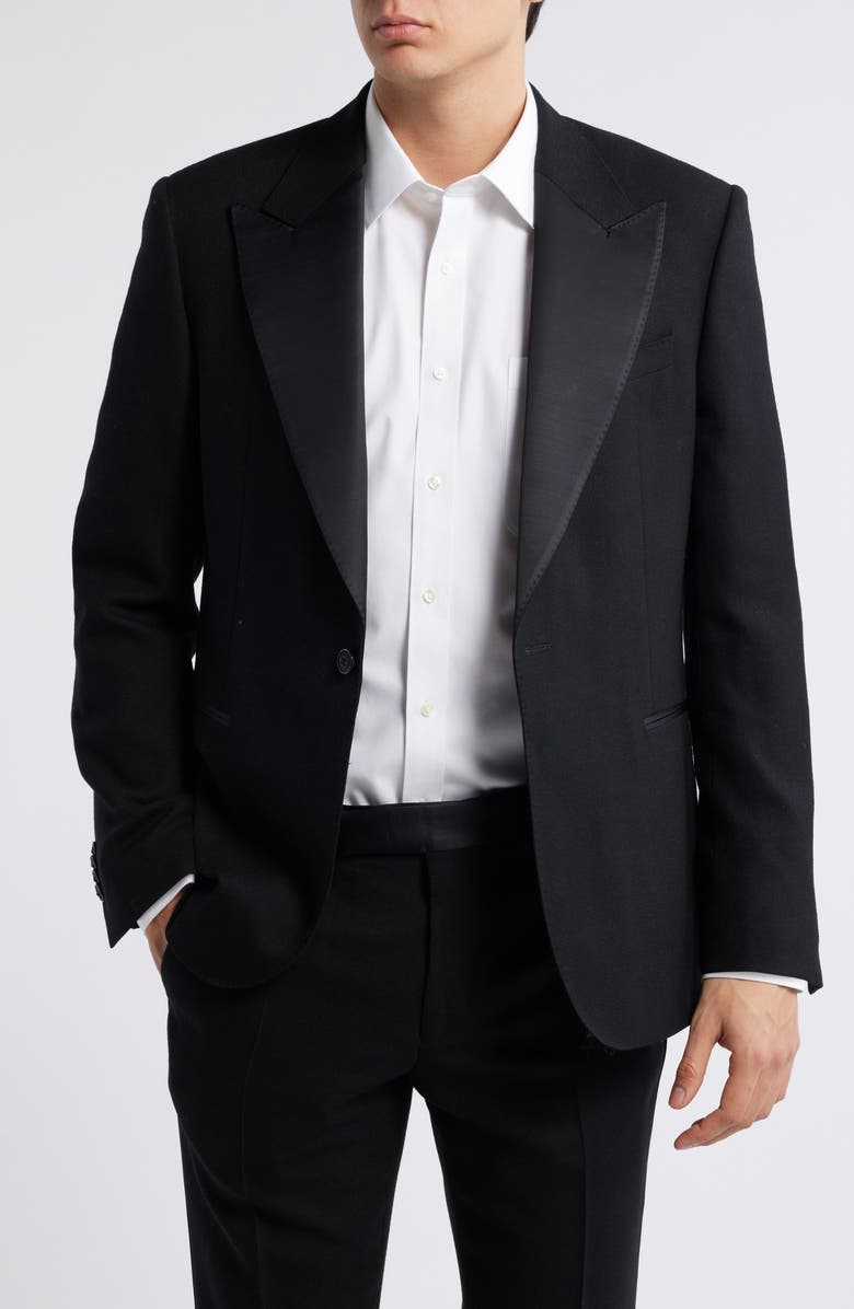 Zanella Winston Peaked Lapel Black Wool Tuxedo, Main, color, Black