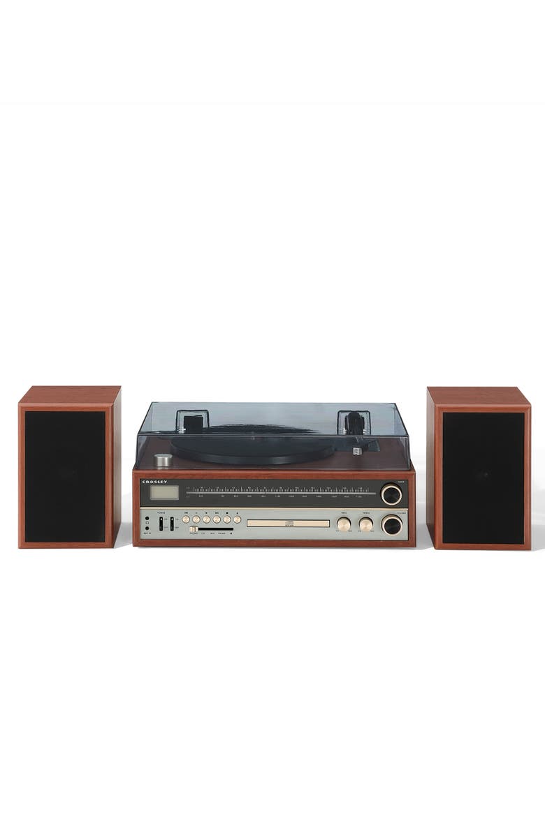Crosley Radio 1975T Retro Record Player & Speakers, Main, color, Walnut