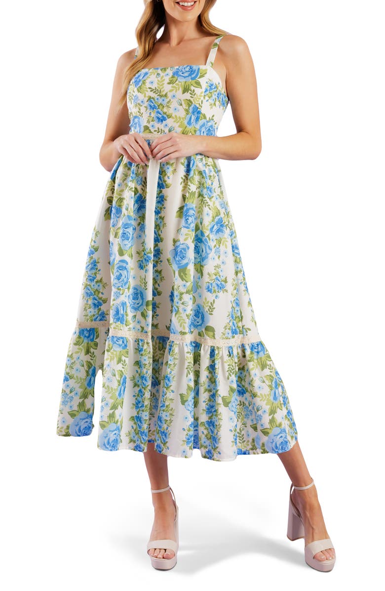 FLYING TOMATO Floral Fit & Flare Midi Sundress, Main, color, 