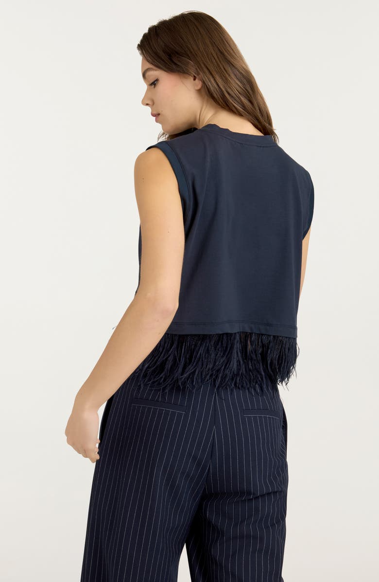 Cinq à Sept Feather Trim Crop Top, Alternate, color, Navy
