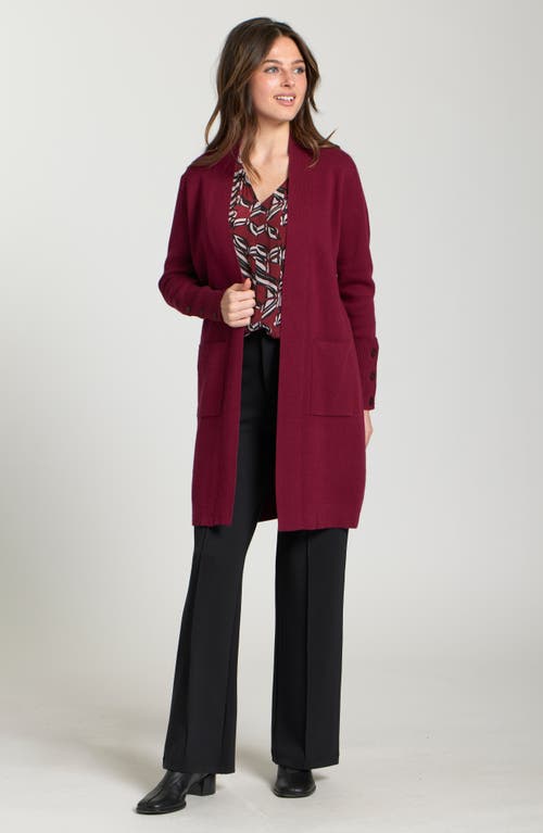 Apny Open Front Long Cardigan In Burgundy