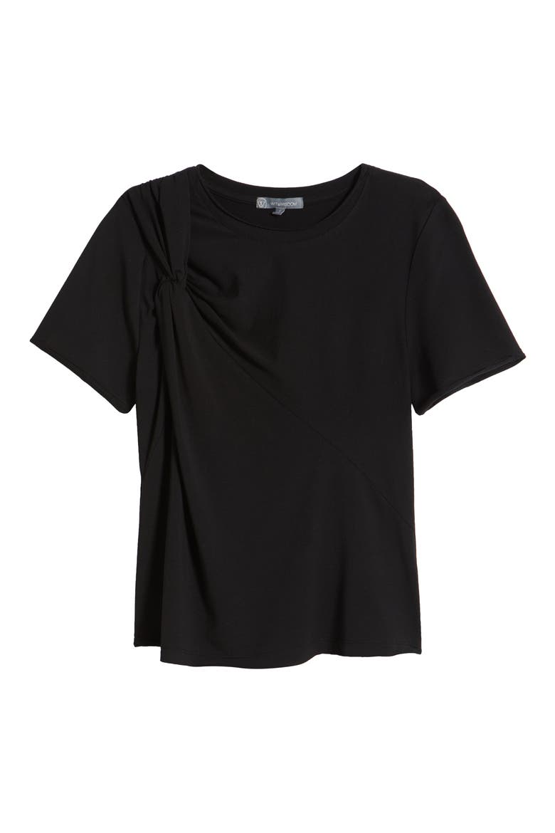 Twist Front Stretch Cotton Modal T-Shirt, Alternate, color, BLACK