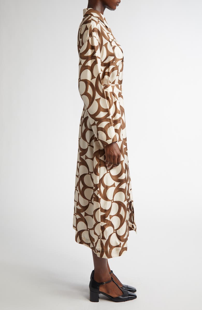 Max Mara Ileana Print Long Sleeve Silk Shirtdress, Alternate, color, Ecru