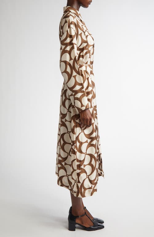 Max Mara Ileana Print Long Sleeve Silk Shirtdress In Ecru