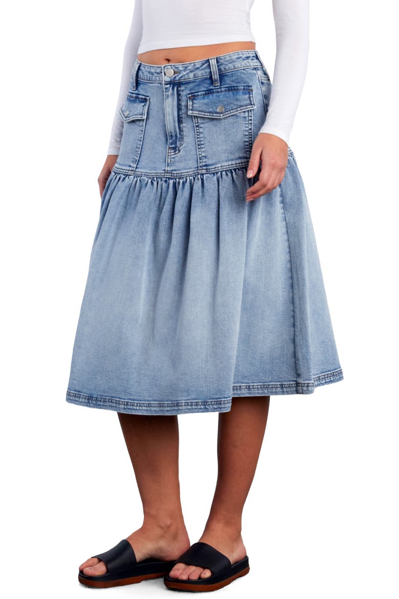 Petal Flounce Denim Midi Skirt, Alternate, color, DENIM DREAM