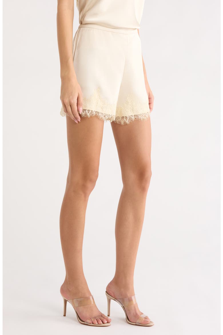Elaine Lace Trim Matte Satin Shorts, Alternate, color, CREAM