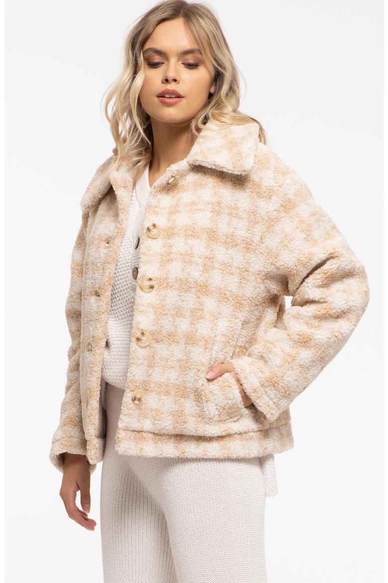 Houndstooth Faux Shearling Jacket, Alternate, color, BEIGE