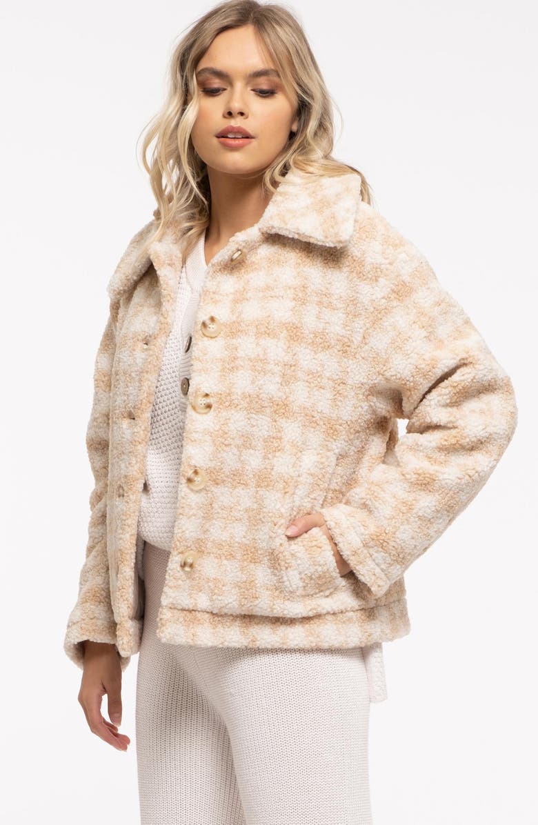 Blu Pepper Houndstooth Faux Shearling Jacket, Alternate, color,