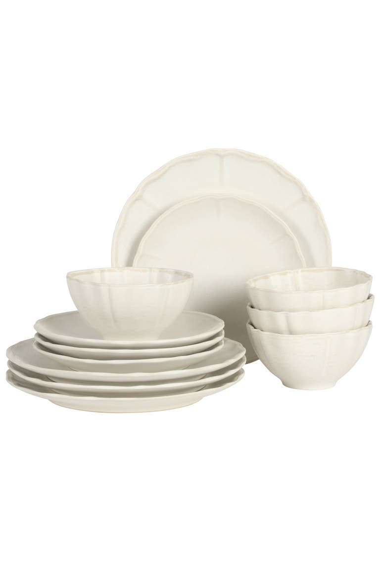 Vista Rossio 12-Piece Scalloped Edge Stoneware Dinnerware Set, Main, color, White