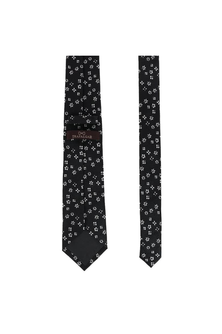 Big & Tall Tudor Daisy and Vine Silk Business Necktie, Alternate, color, Black