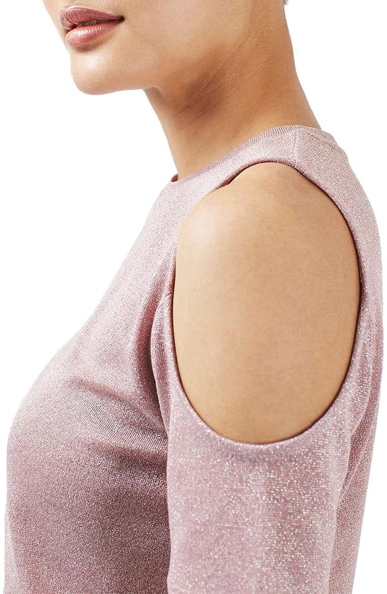 Topshop Metallic Cold Shoulder Top, Alternate, color,