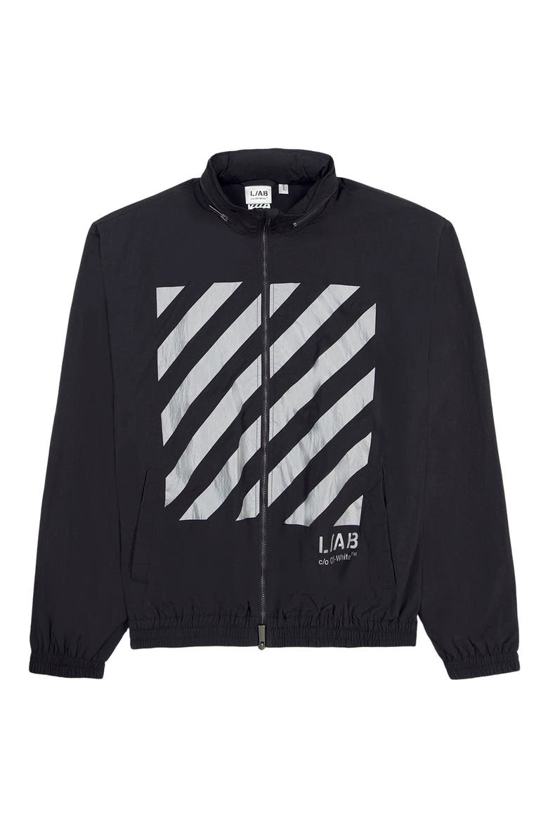 Reflective Diagonal Windbreaker Jacket, Alternate, color, BLACK