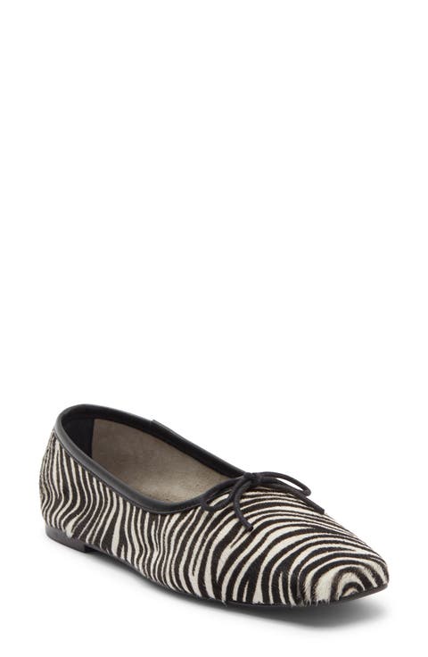 Woven Square Toe Genuine Calf Hair Ballet Flat