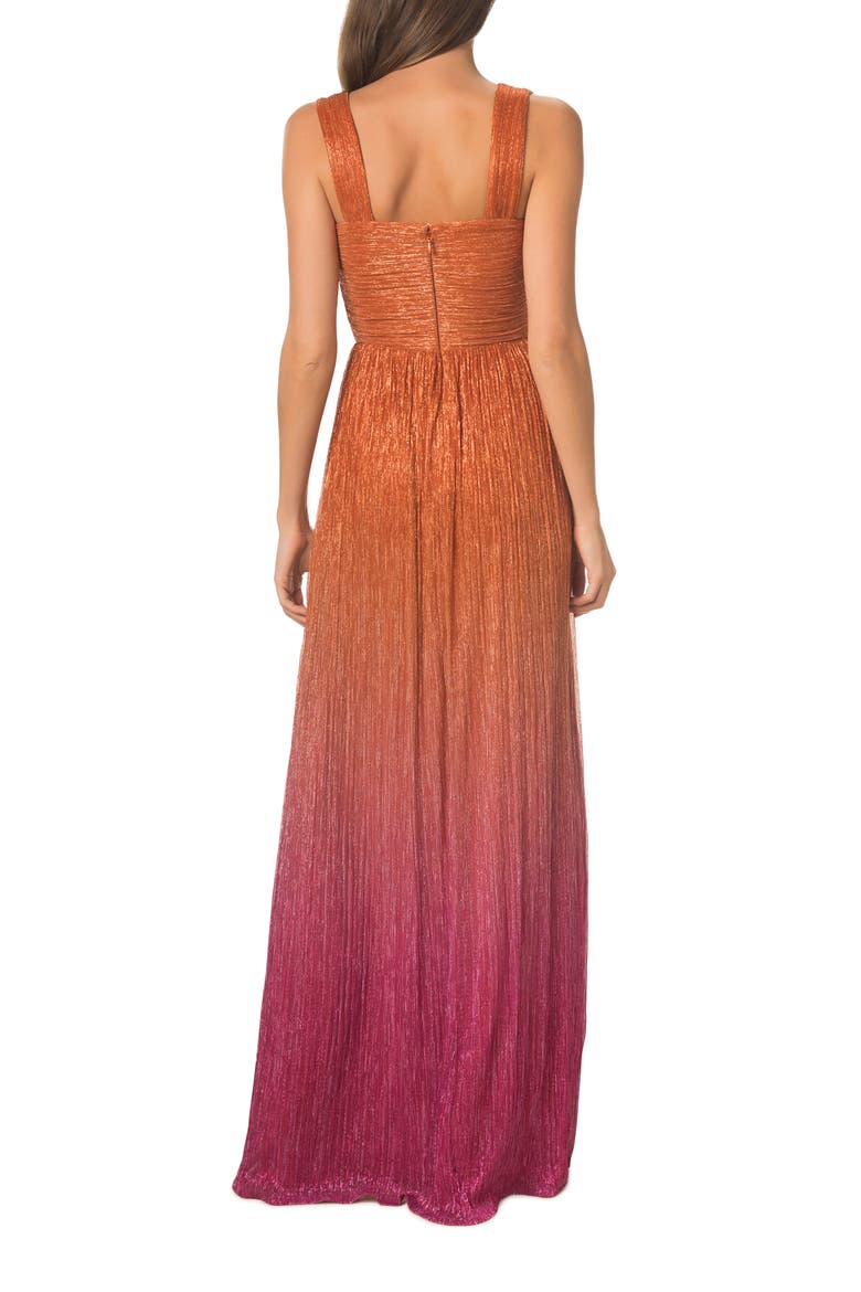 Meredith Metallic Ombré Cutout Plissé Gown, Alternate, color, ORANGE MULTI